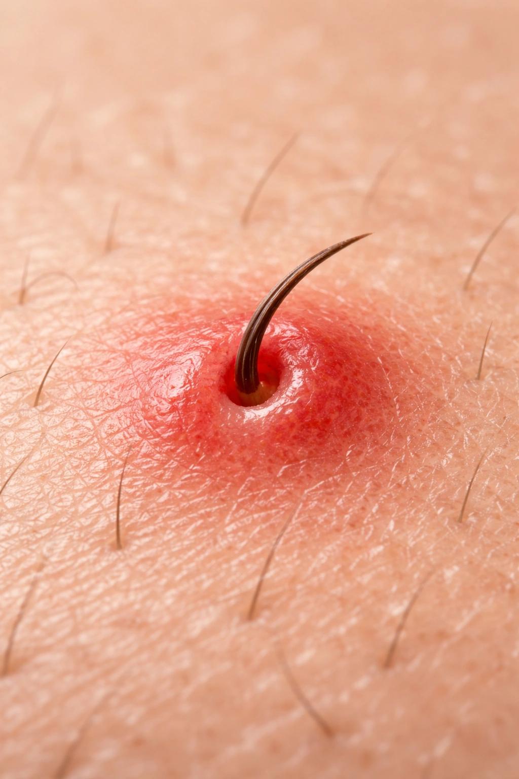 Foliculite e pelo encravado com pequenas inflamações na pele
